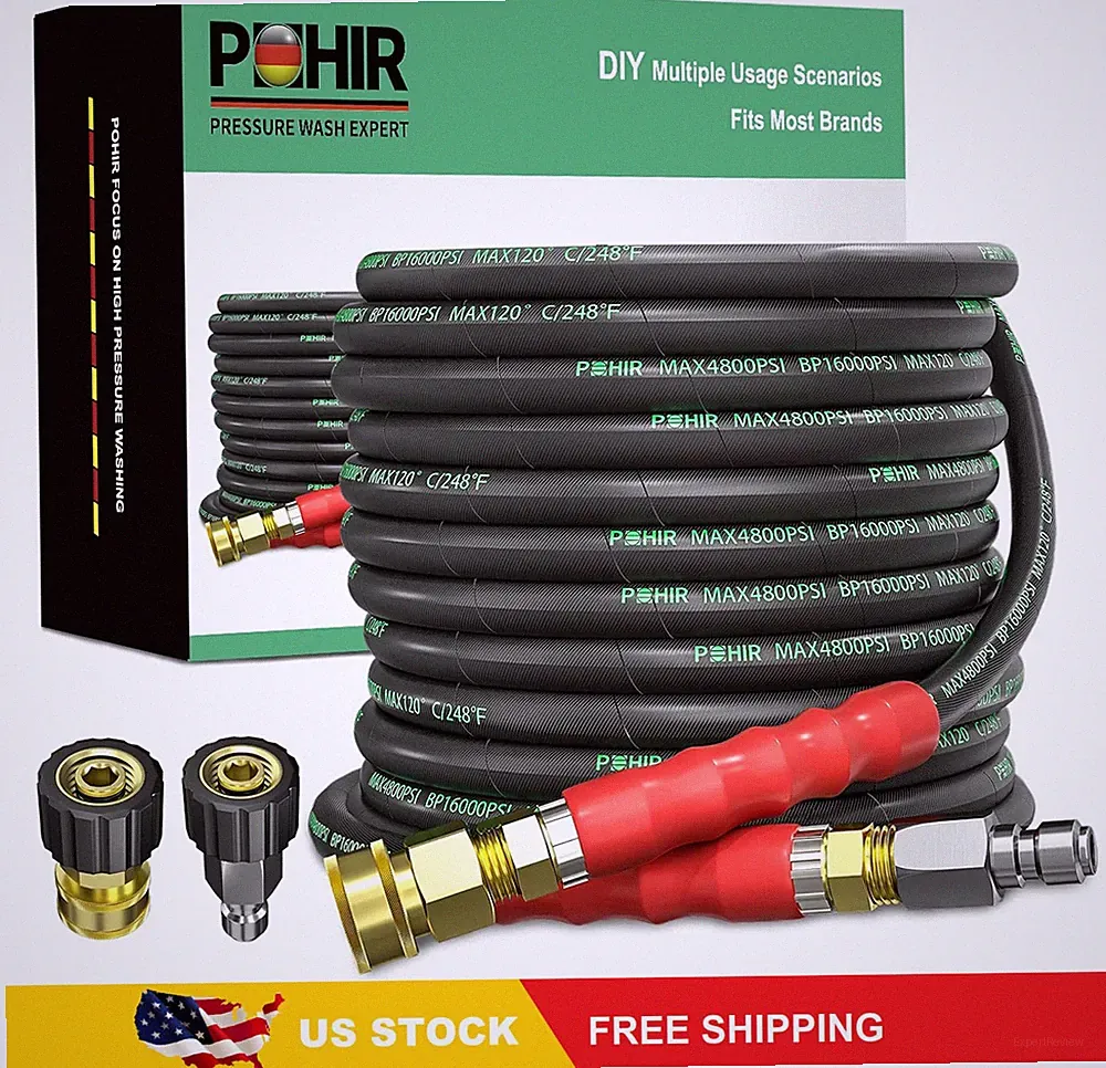 POHIR 3/8 Pressure Washer Hose 50 FT for Cold,Hot Water Max 248°F Quick Connect