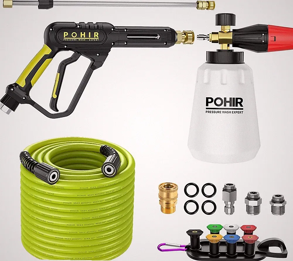 POHIR 3600PSI Pressure Washer Gun Foam Cannon 50FT Pressure Washer Hose 15" Wand