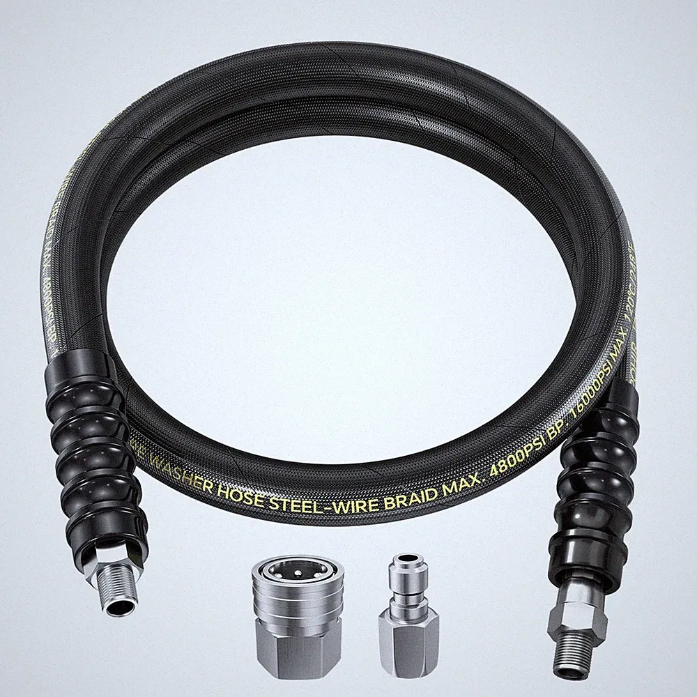POHIR 4FT Pressure Washer Whip Hose 4800psi 3/8'' Steel Wire Braided with 3/8...
