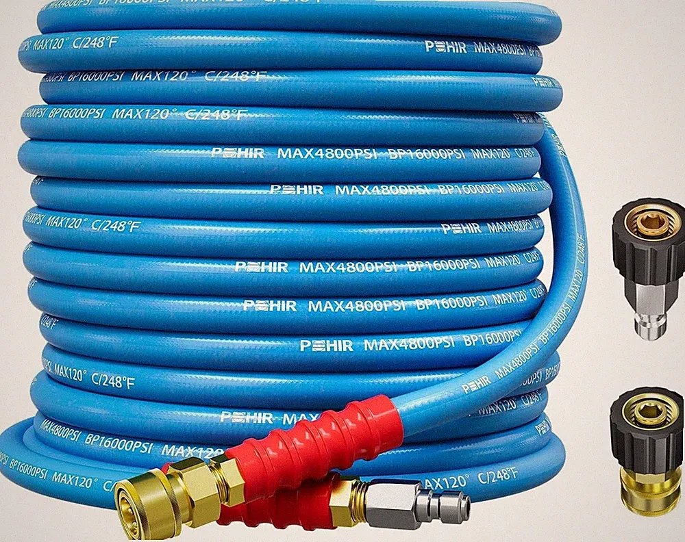 POHIR 50FT 3/8" Pressure Washer Hose 4800PSI Flexible Power Wire Extension Hose