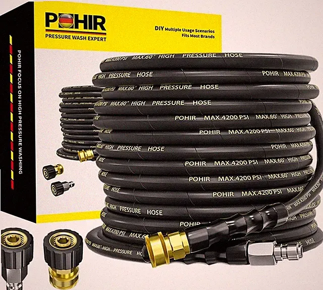 POHIR 50FT 4200PSI Pressure Washer Hose 1/4" Flexible Wire Power Extension Hose