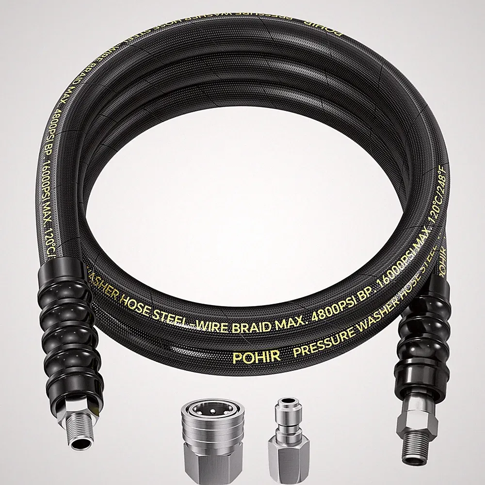 POHIR 8FT Pressure Washer Whip Hose 4800psi 3/8'' Steel Wire Braided with 3/8...