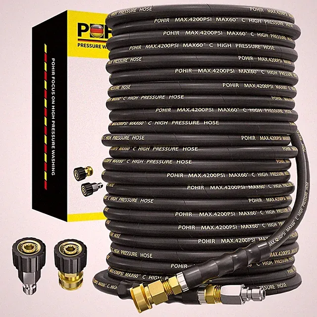 POHIR Power Washer Hose 100FT with 3/8'' Quick Connect, High Tensile Wire Bra...