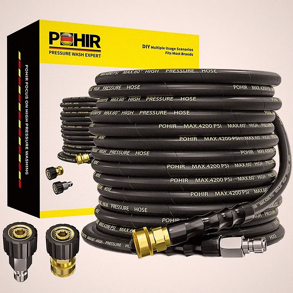 POHIR Pressure Washer Hose 50 ft with 3/8 Inch Quick Connect, Kink Resistant...