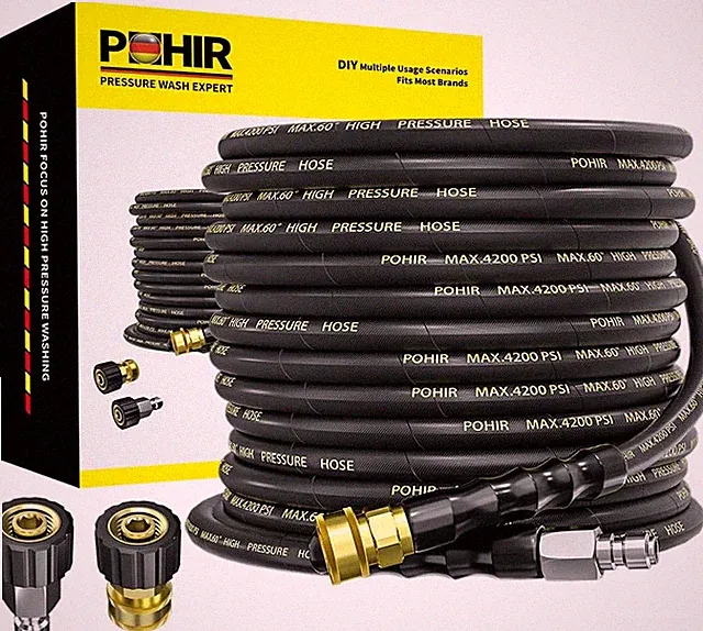 POHIR Pressure Washer Hose 50 Ft with 3/8 Inch Quick Connect, Kink Resistant Hig