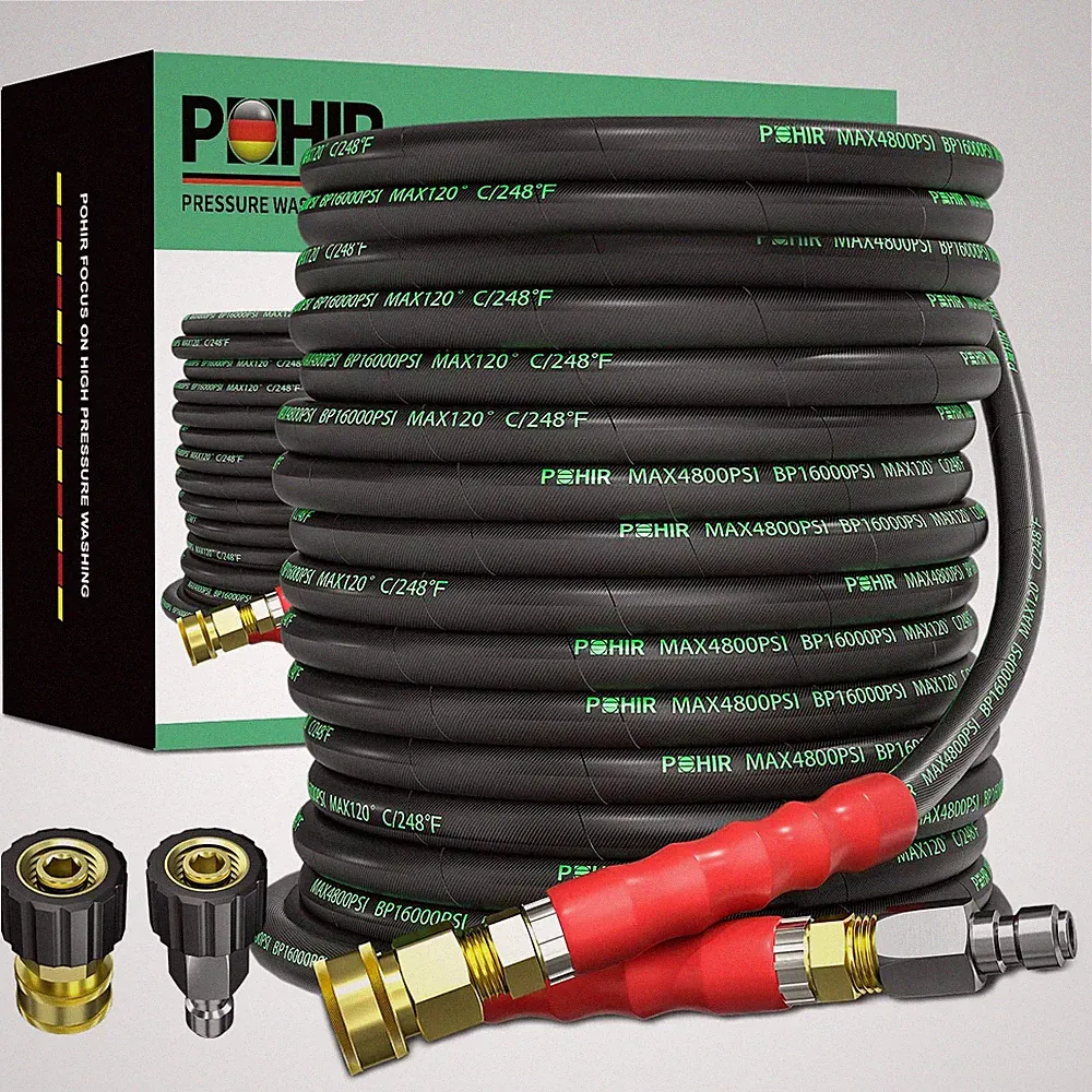 POHIR Pressure Washer Hose 70 FT×3/8 Inch 4800psi for Cold and Hot Water Max...