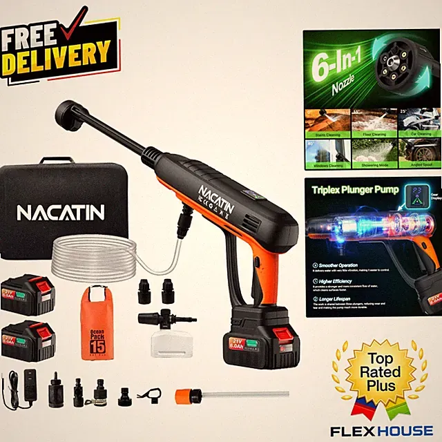 Portable Brushless Power Washer - 6 in 1 Nozzle & 23ft Hose for Outdoor Cleaning
