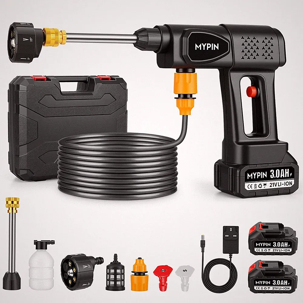 Portable Cordless 600PSI Pressure Washer, 6-in-1 Nozzle with Jet Nozzles Black