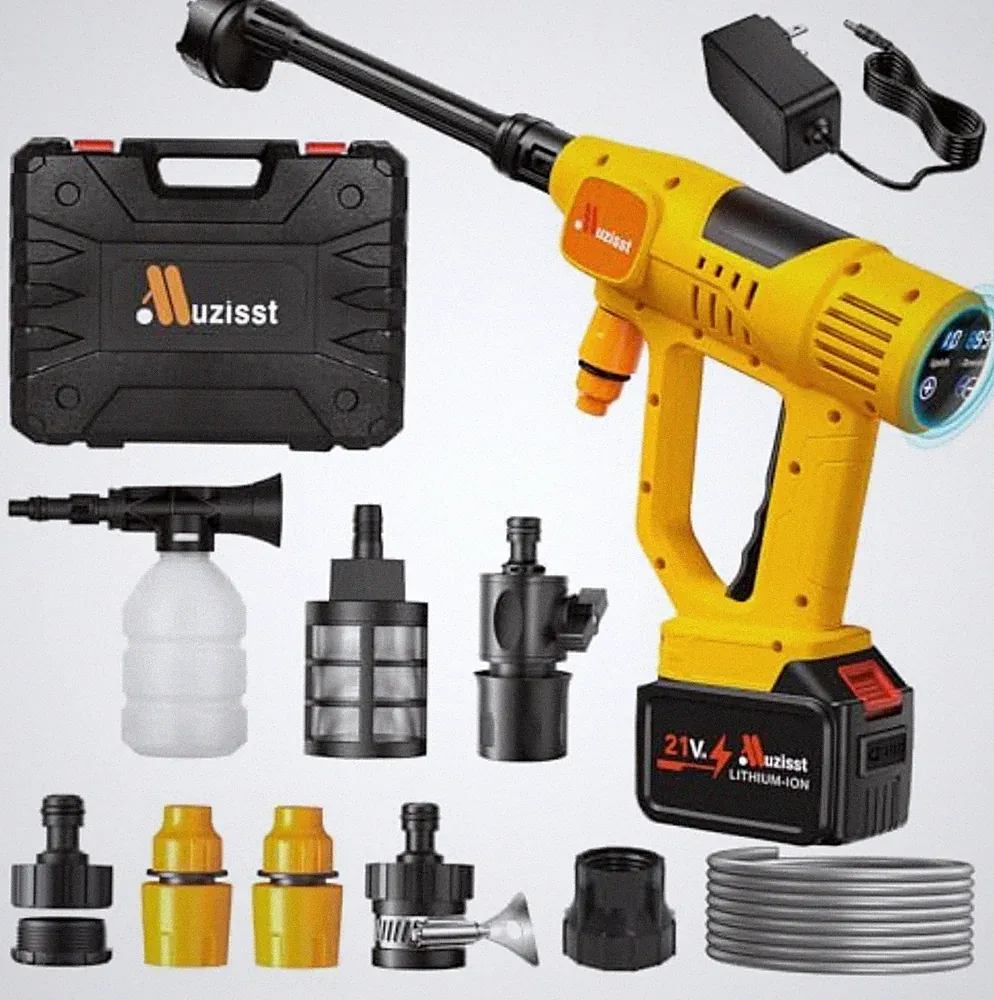 Portable Cordless Car Washer 1100 PSI Battery Powered Handheld Outdoor Cleaning