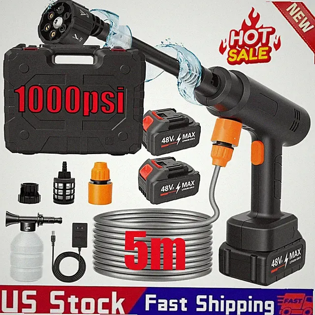 Portable Cordless Electric High Pressure Water Spray Car Gun 1000PSI Washer Gun