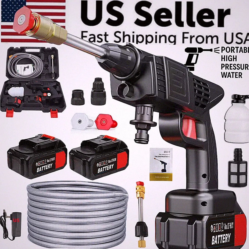 Portable Cordless Electric High Pressure Water Spray Gun Car Washer W/ Tool Box