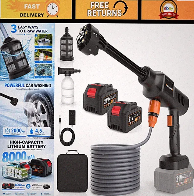 Portable Cordless Handheld Washer - 3 Modes, 6-in-1 Nozzle, 23FT Hose for Car &