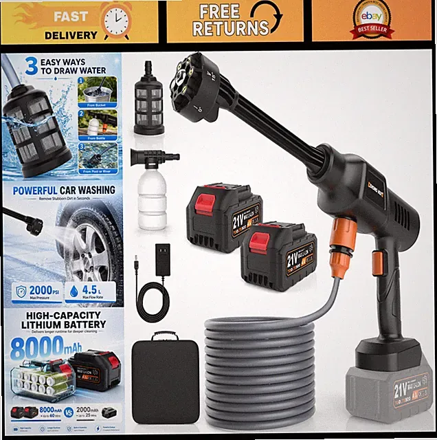 Portable Cordless Handheld Washer - 3 Modes, 6 Nozzle Attachments, 23FT Hose for