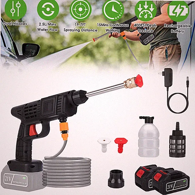 Portable Cordless Power Washer 400 PSI in Sleek Design w/ Foam Bottle