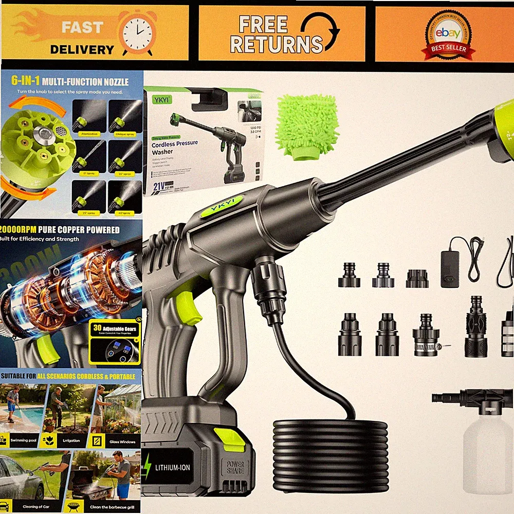 Portable Cordless Pressure Washer 1200 PSI - Handheld Power Cleaner for Outdoor