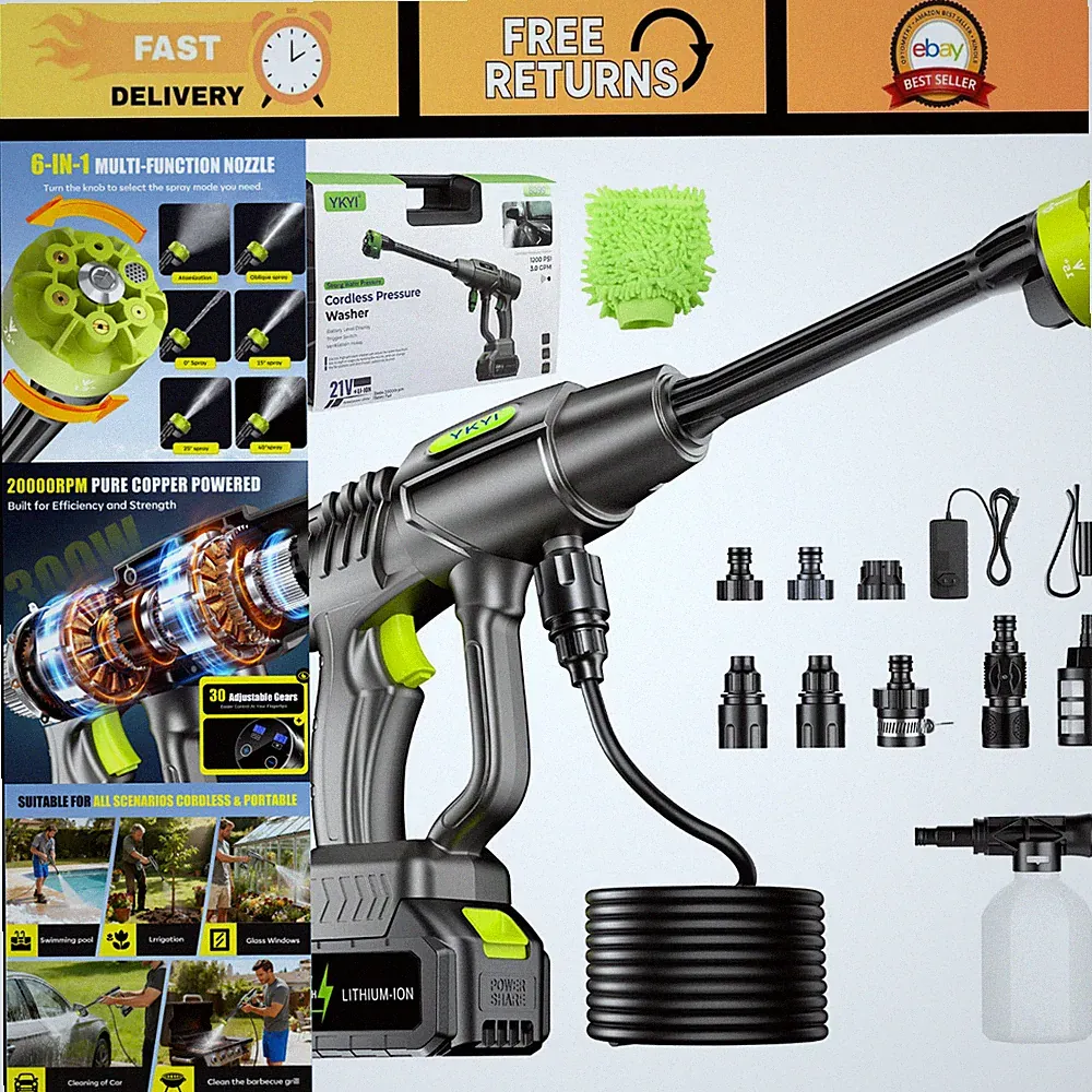 Portable Cordless Pressure Washer 1200 PSI - Handheld Power Cleaner for Outdoor