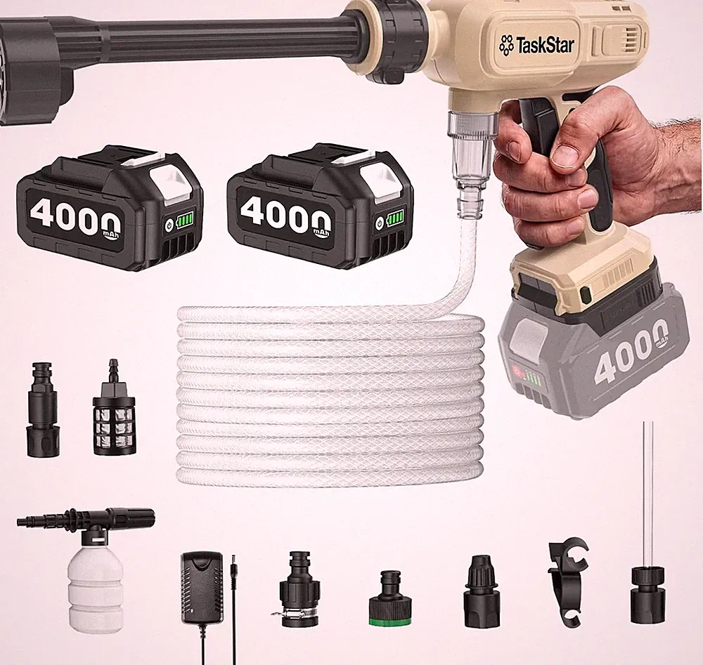 Portable Cordless Pressure Washer 1250PSI 300W Brushless Motor 26FT Hose Dual