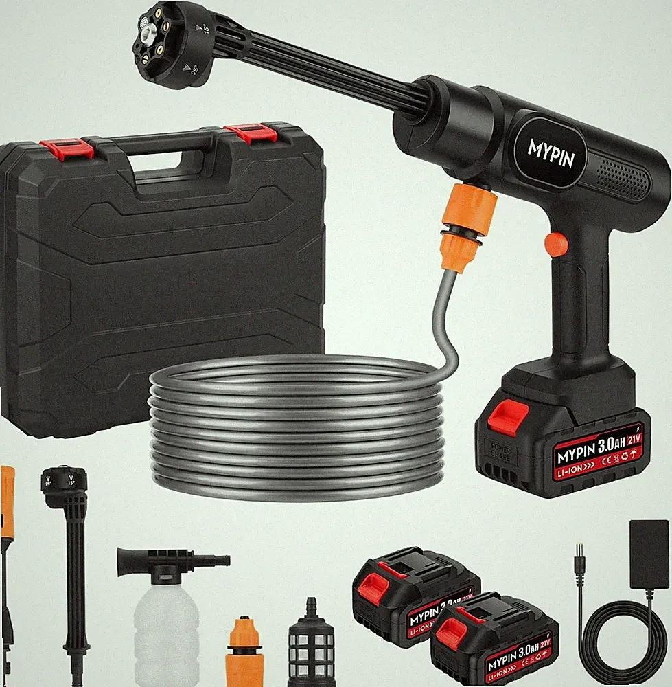 Portable Cordless Pressure Washer, 600 PSI 21V Rechargeable Two Batteries Powere