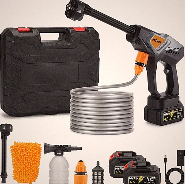 Portable Cordless Pressure Washer 600 PSI 21V w/ 2 Batteries & 6-in-1 Nozzle