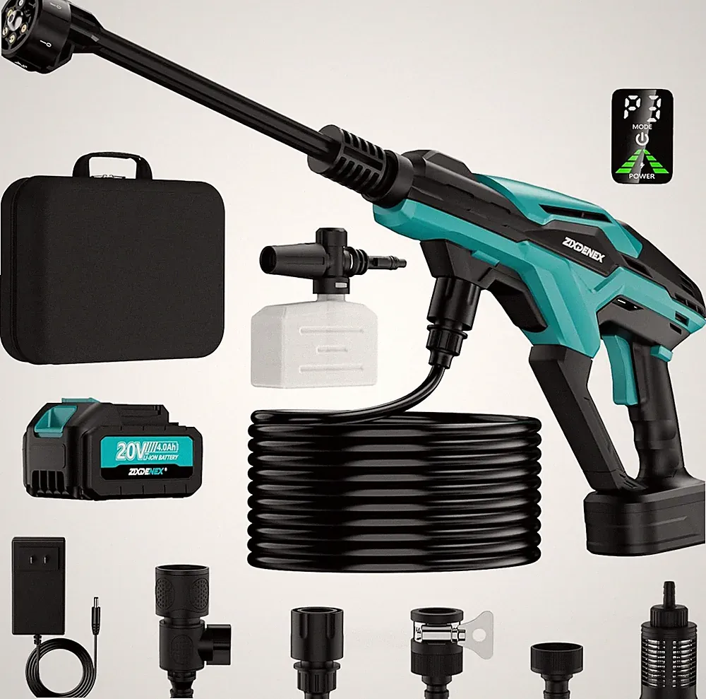 Portable Cordless Pressure Washer 800PSI, 6-in-1 Nozzle & Battery Included