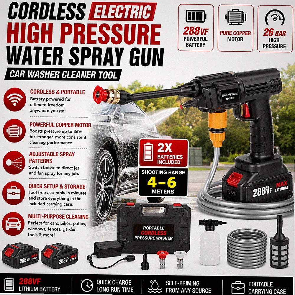 Portable Cordless Pressure Washer Car Wash Spray Gun Hose Battery Kit