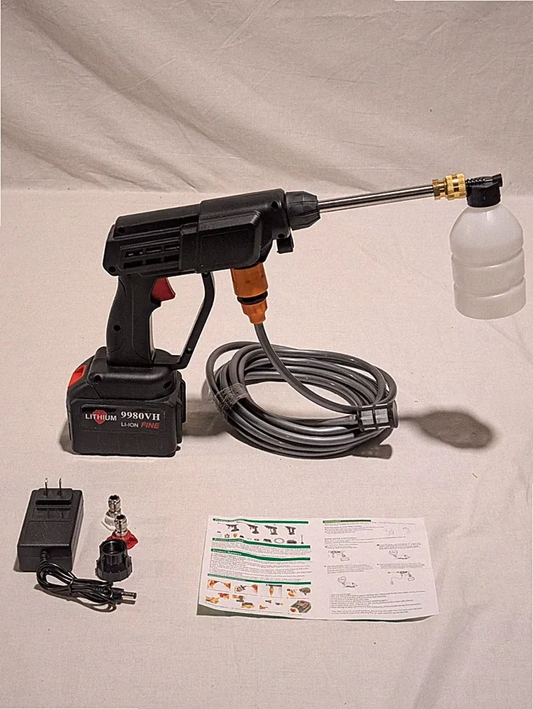 Portable Cordless Pressure Washer Foam Bottle Wand Spray Tips Dual Hookups Black