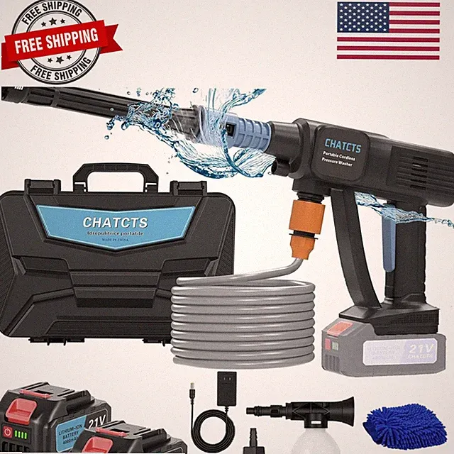 Portable Cordless Washer, Cordless Car Washer with 2 Batteries, 6 in 1 Nozzle...