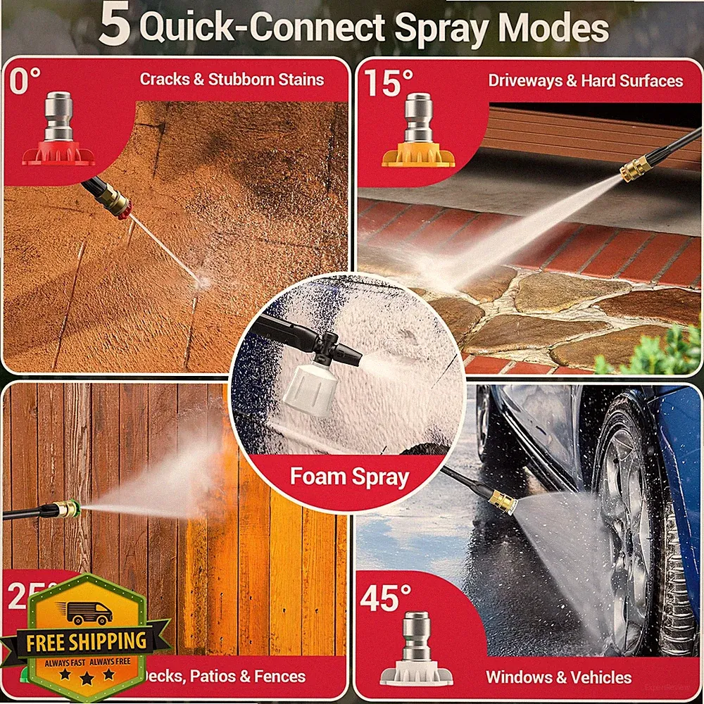 Portable Electric Pressure Washer 2.5 GPM 4 Nozzles Foam Cannon