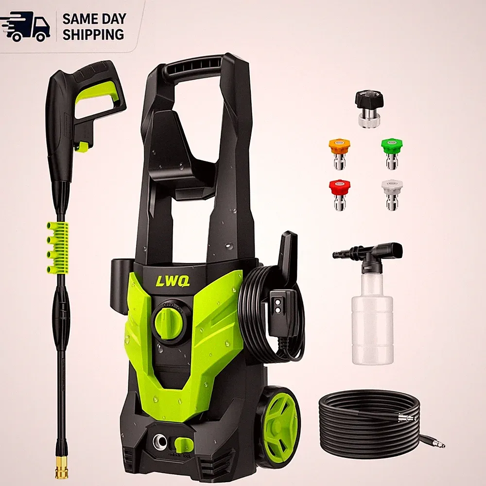 Portable High-Pressure Washer, 2030 PSI, 4 Quick Connect Nozzles, Light Green