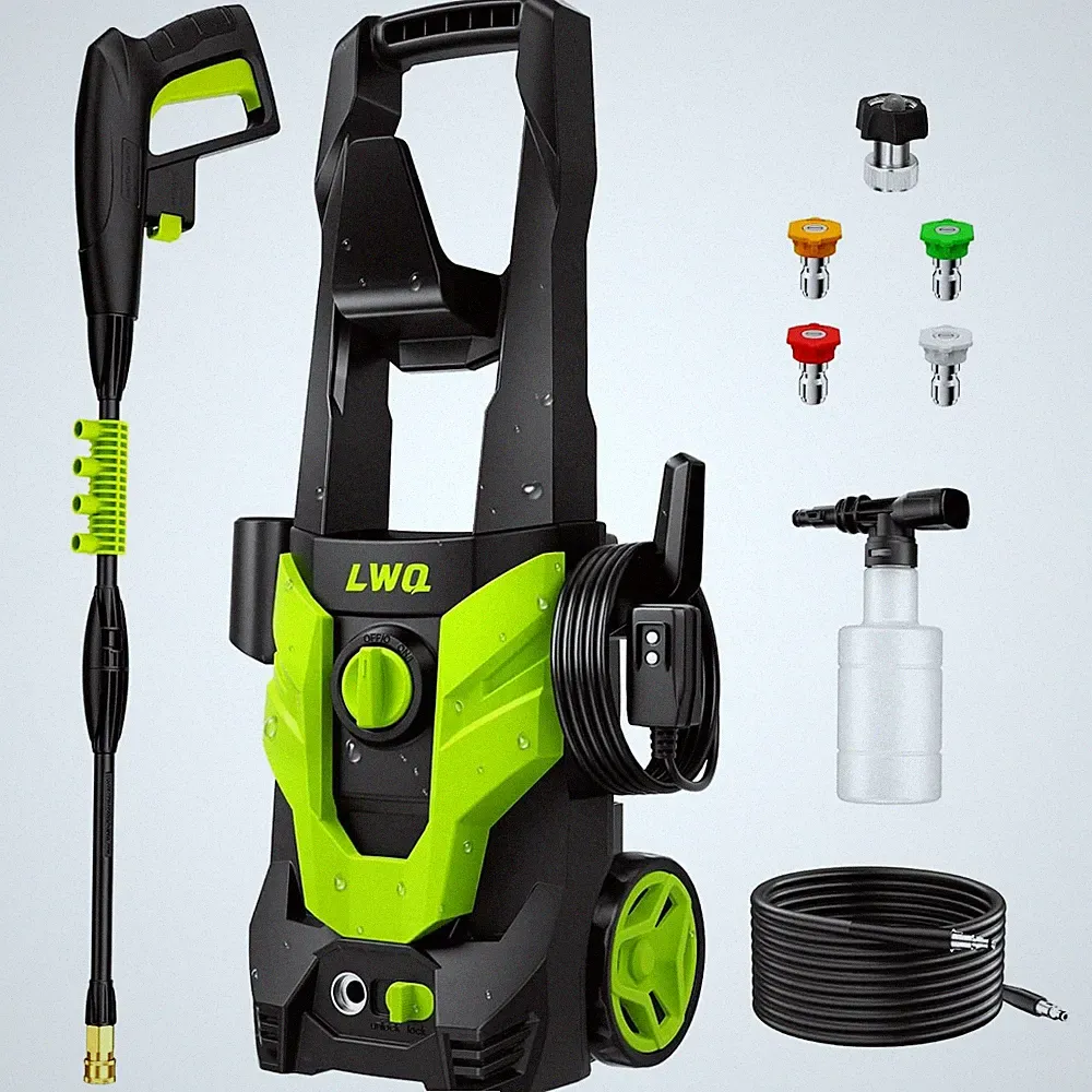 Portable Light Green High Pressure Power Washer with 4 Quick Connect Nozzles