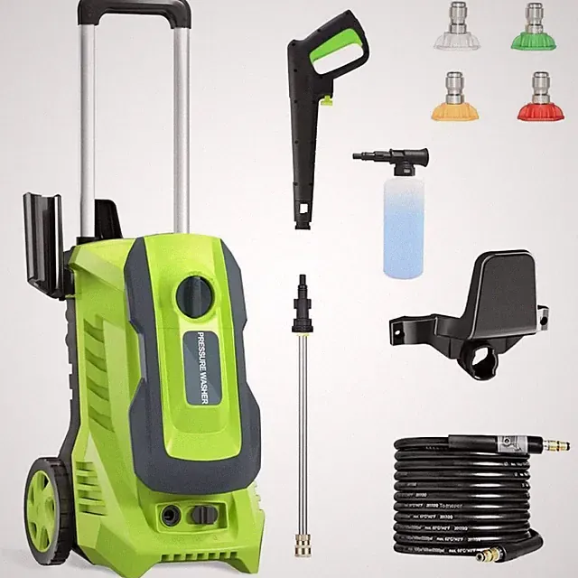 Portable Pressure Washer 4500PSI Max with 4 Nozzles and Telescopic Handle Green