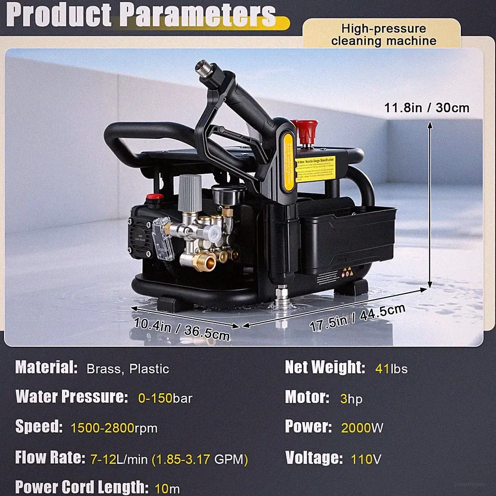 Portable Pressure Washer Horizontal Triplex Pump Wall Mount Design for Home Car