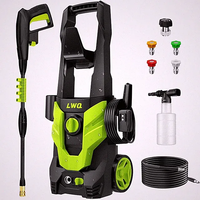 Portable Pressure Washer Power 4 Quick Connect Nozzles High Cleaning Light Green