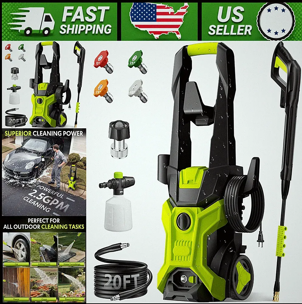 Portable Pressure Washer with 4 Quick-Connect Nozzles for Car, Patio & Home