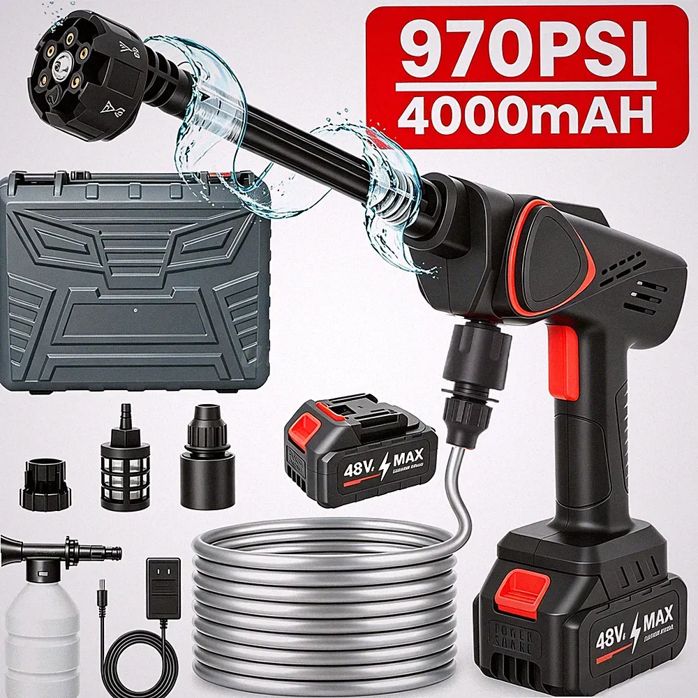 Portable Wireless High Pressure Washer 6-in-1 Nozzle Foam Cannon for Car Garden