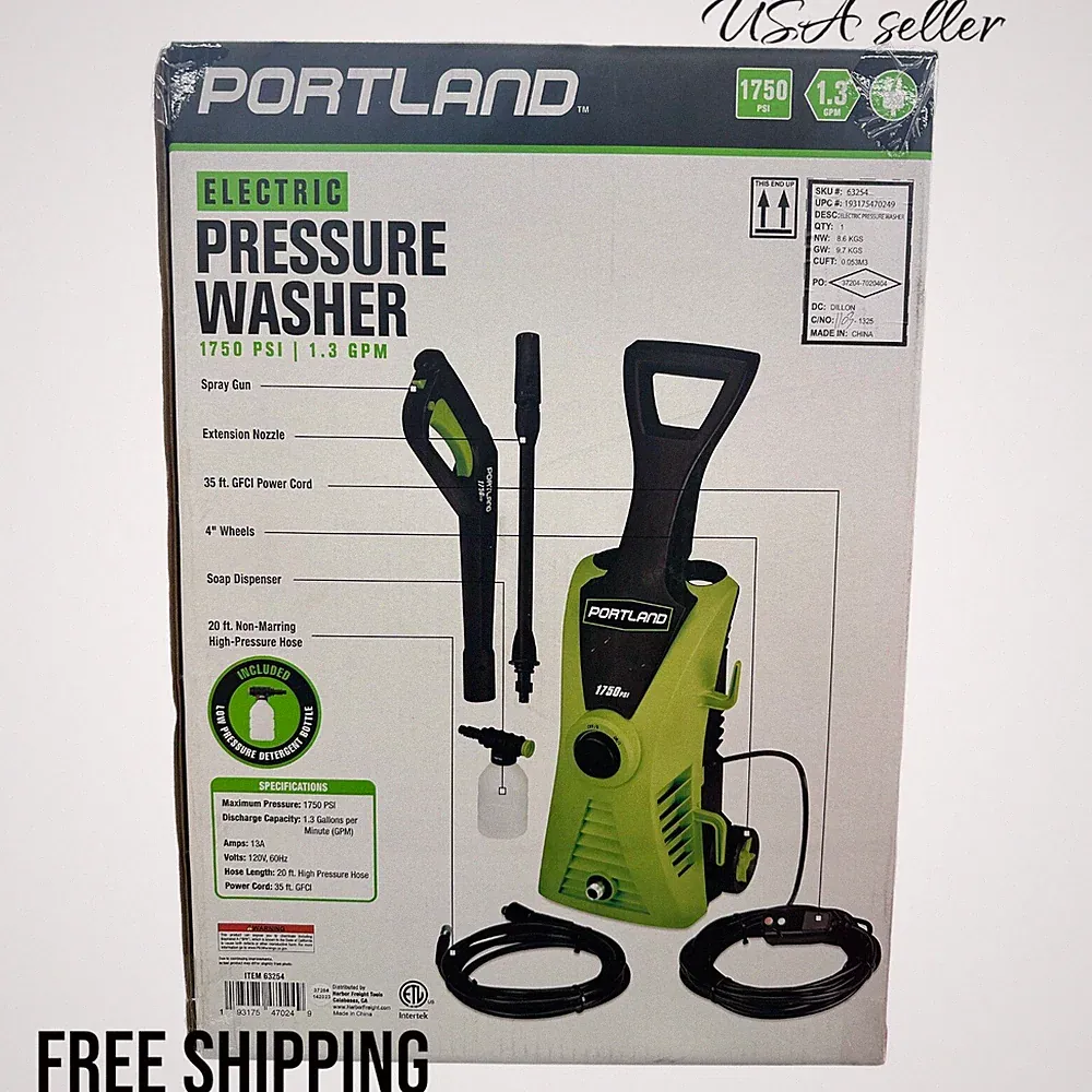 PORTLAND 1750 PSI 1.3 GPM Corded Electric Pressure Washer Car Patio Cleaning Wal