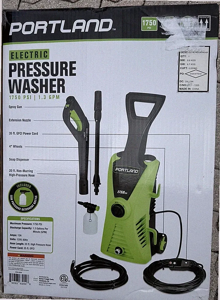 PORTLAND 1750 PSI Electric Pressure Washer – Portable w/ 20ft Hose