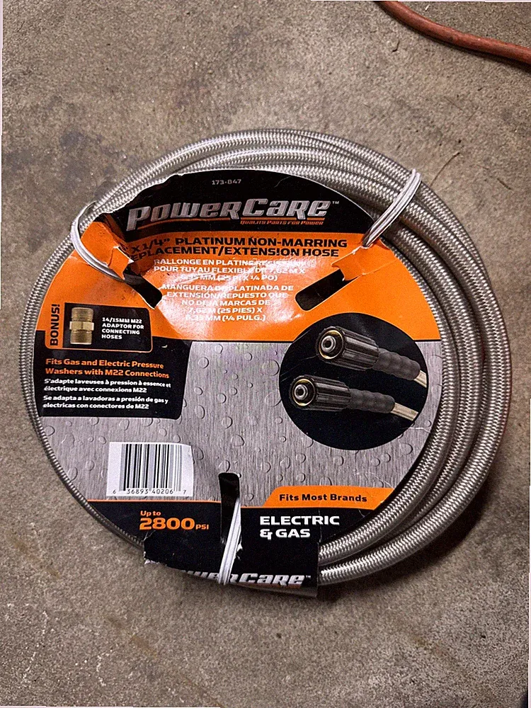 POWER CARE 25 ft x 1/4" Extension Hose for Electric Gas Pressure Washer 2800 PSI