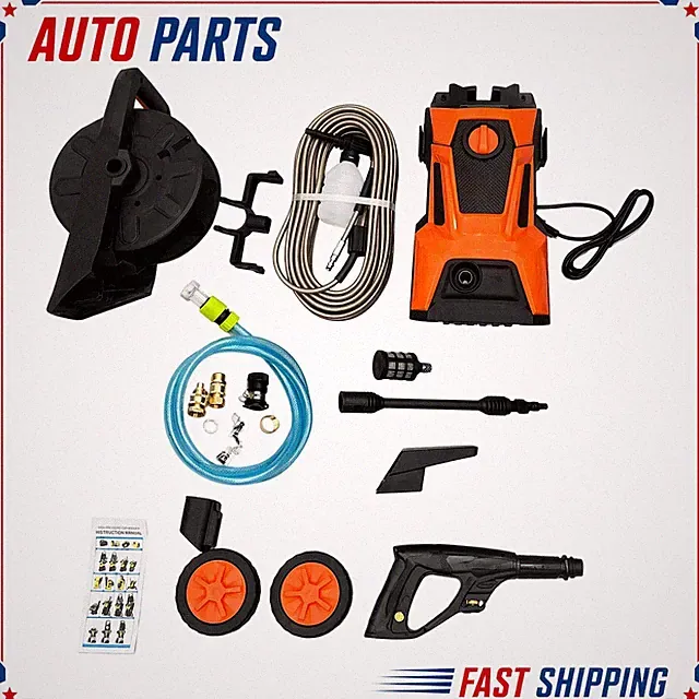 Power Washer Corded w/ Hose Reel & Foam Cannon w/ 4 Nozzles Car Washing Machine