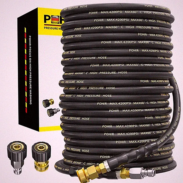 Power Washer Hose 100FT 14mm 3/8 Quick Connect 4200 PSI Black POHIR High Tensile
