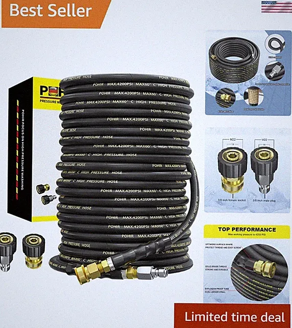 Power Washer Hose 100FT with 3/8'' Quick Connect, High Tensile Wire Braided C...