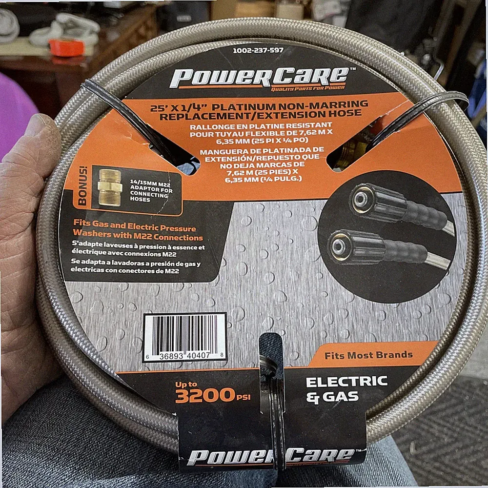 Powercare 1/4 in. x 25 ft. 3200 PSI Pressure Washer Hose M22 Fits Gas/electric