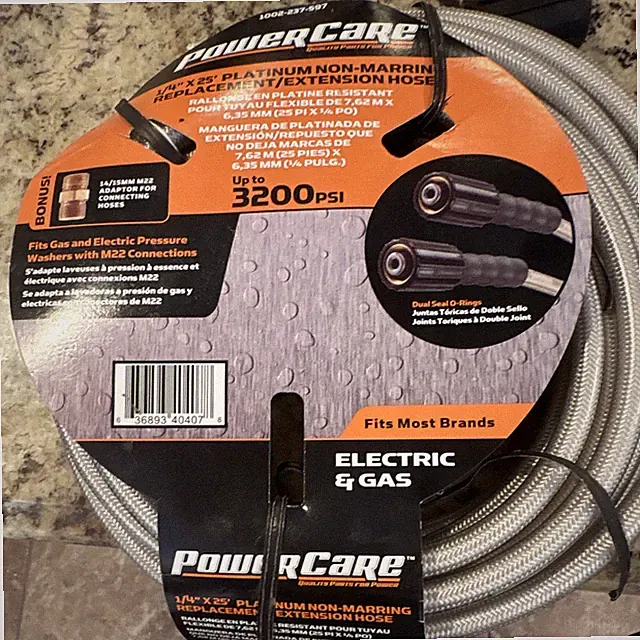 PowerCare 1/4 in x 25 ft Platinum Non-Marring Pressure Washer Hose 3200 PSI