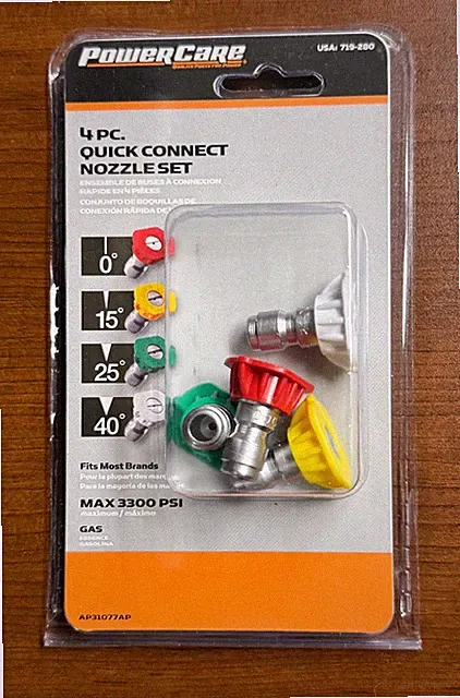 PowerCare 4 Piece Pressure Washer Nozzle Set - 3300 PSI Max - NEW FREE SHIP