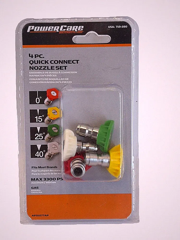 POWERCARE 4Pc quick connect nozzle set max 3300 PSI Pressure Washer Gas/Electric