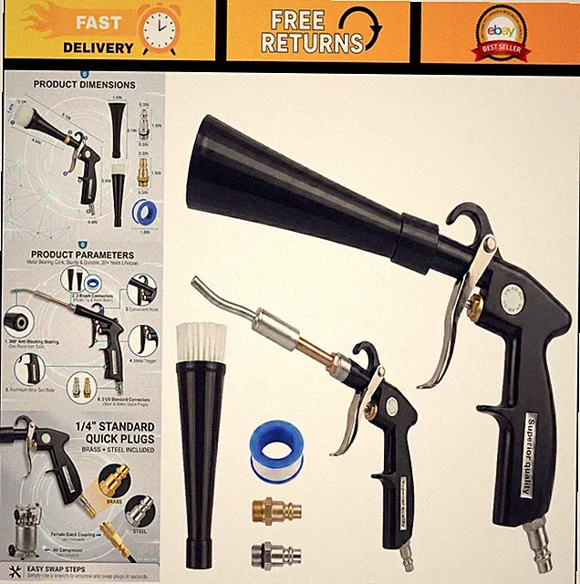 Powerful Car Cleaning Gun with Metal Nozzle - Tornado Air Blaster for Detailing