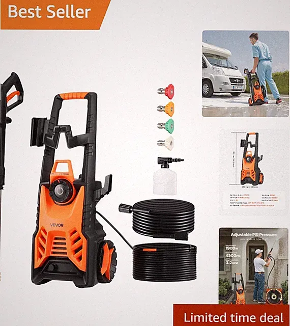 Powerful Electric Pressure Washer 4500 PSI - Foam Cannon & Durable Hose Included