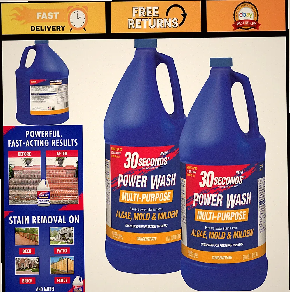 Powerful Pressure Washer Cleaner - Removes Algae, Mold, Mildew & Grime - 2 Pack