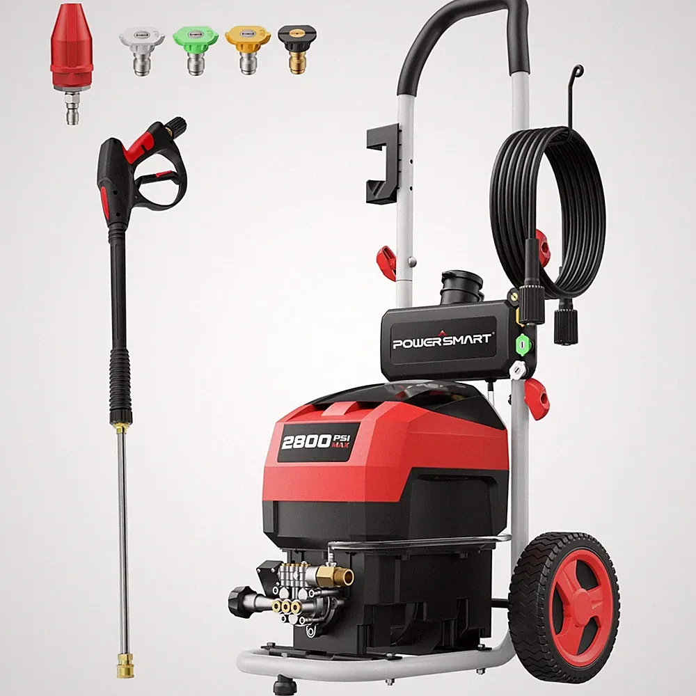 PowerSmart 2800 PSI Electric Pressure Washer with 2.0 GPM, 8" Wheels, 5 Nozzl...