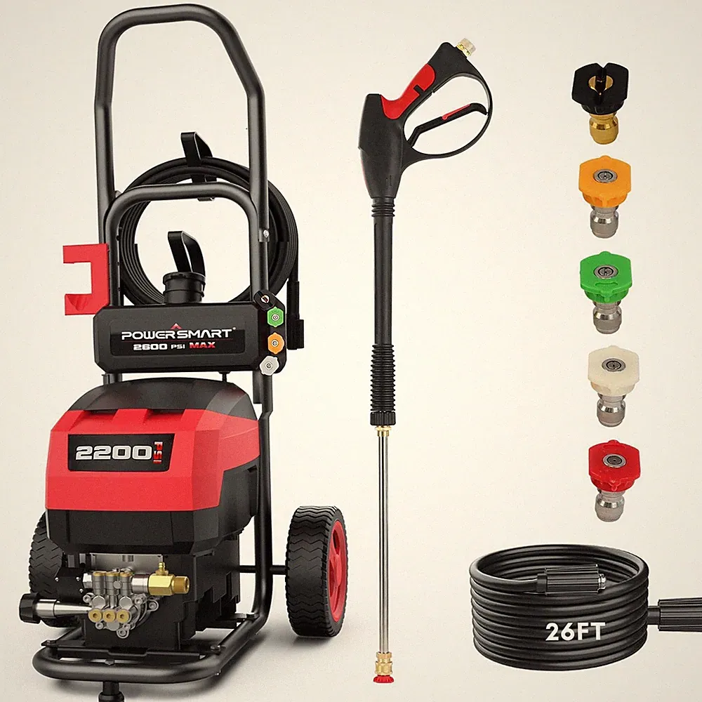 PowerSmart Electric Pressure Washer 2200 PSI 1.2 GPM 5 Nozzles Metal Wand
